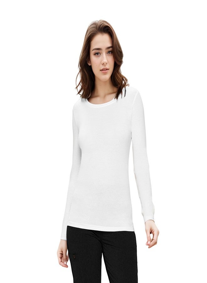 Natural Uniforms Women's Under Scrub Tee Crew Neck Long Sleeve T-Shirt (White, Large) - Image 2